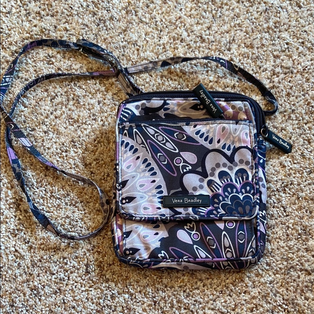 Vera Bradley Black and Purple Patterned Crossbody Bag